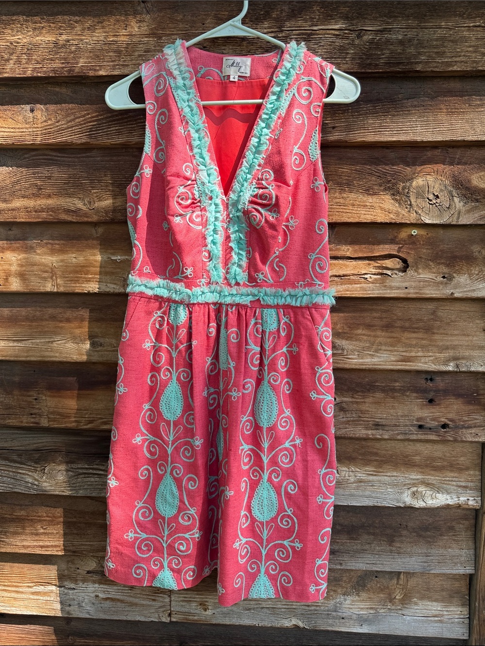 Milly New York vintage silk fully lined embroidered dress